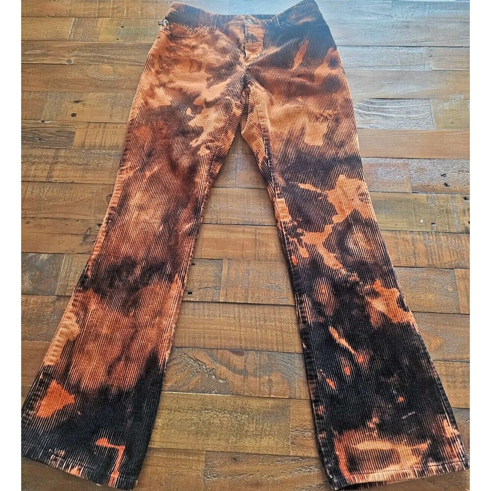 RALPH Ralph Lauren VINTAGE Corduroy PANTS Size 4 WOMEN Tie-Dye GREEN TARTAN TAG